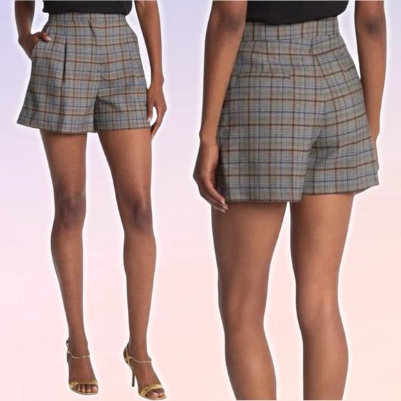 SANDRO Paris Wool Blend Gray Plaid Printed Knit Short Sz 8 - Picture 1 of 10